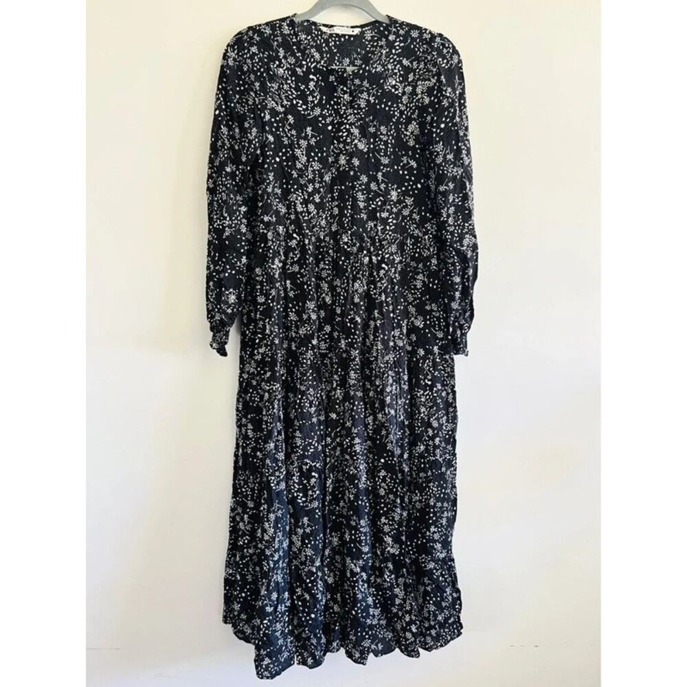 ZARA Black White Floral Print Dress - S